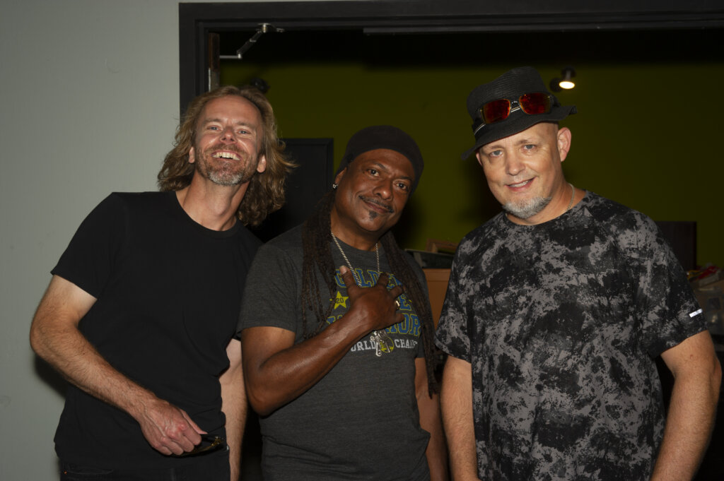 3 guitar heroes: James Nash, Vernon Black & Jude Gold hangin' out during the video shoot for "Last Time". Photo by Pat Johnson Photography.